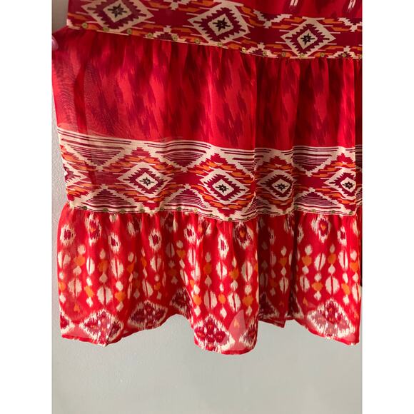 JM Collection Womens Tiered Maxi Skirt Size 12 Red Aztec Boho Southwestern - Picture 5 of 5